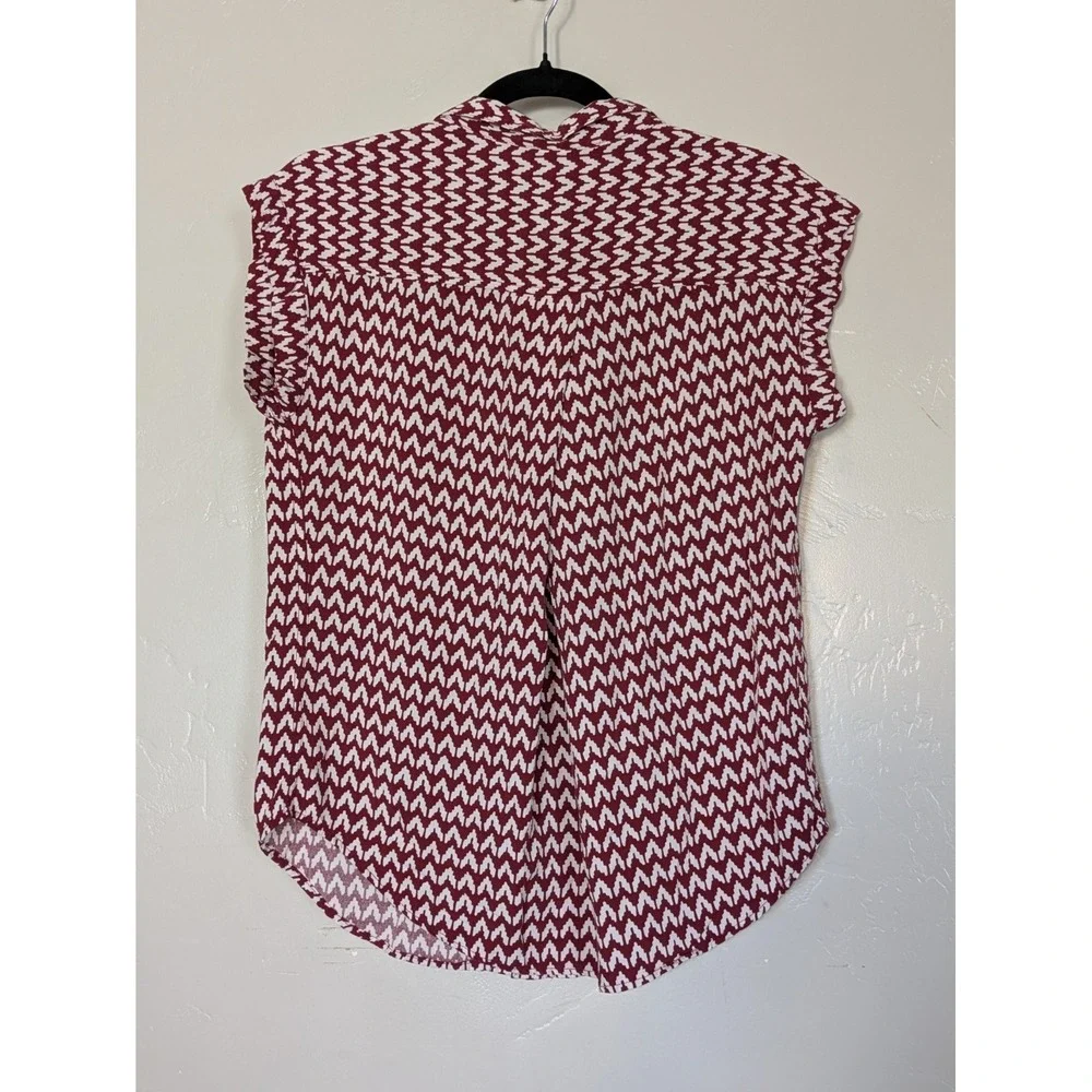 Jachs‎ Girlfriend Women's Short Sleeve Blouse Red White Chevron Design Small
